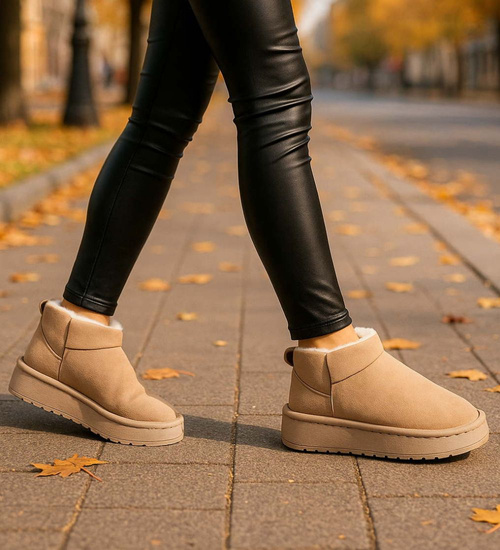 Kozaki śniegowce krótkie beżowe ocieplane /F10-1 18350 T266/