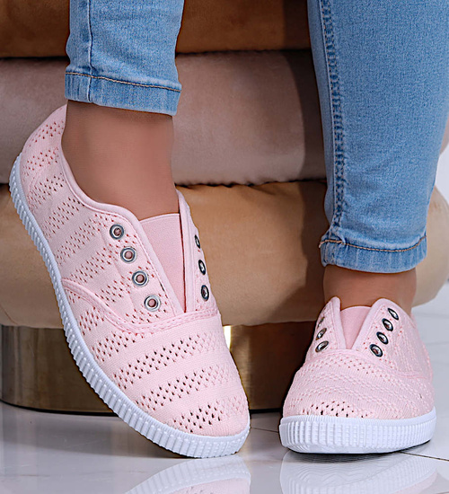 Koronkowe wsuwane różowe tenisówki /B2-2 16167 S1892/