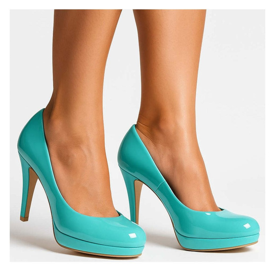 Miętowe czółenka szpilki na platformie /E3-2 8118 S176/