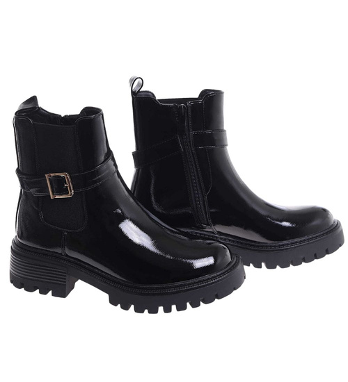 Zimowe czarne botki lśniące workery /A5-1 18561 W4/