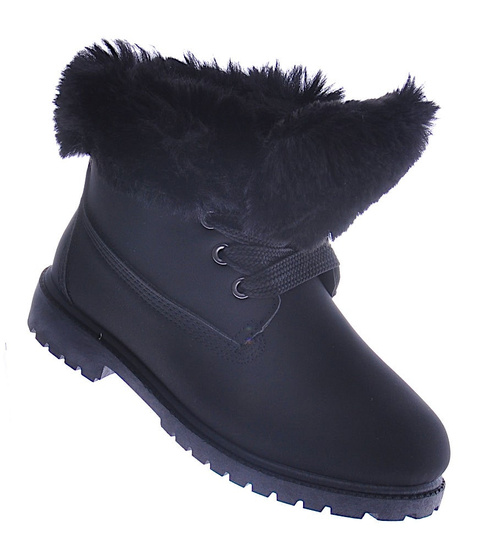 Czarne dziewczęce trapery z futerkiem /D9-2 12735 T492/