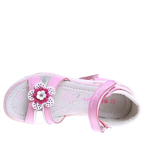 Różowe sandały dziewczęce z kwiatkiem /C3-2 16014 T186/