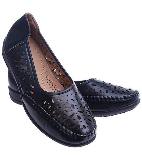 Czarne ażurowe półbuty damskie /G12-3 13912 T243/