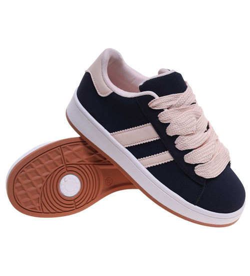 Granatowe sznurowane trampki damskie /A8-3 18817 W385/