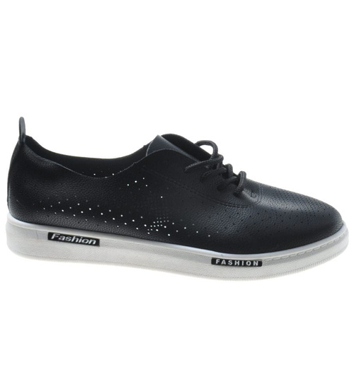 Czarne damskie trampki z ażurowym wierzchem /C6-3 7406 S192/