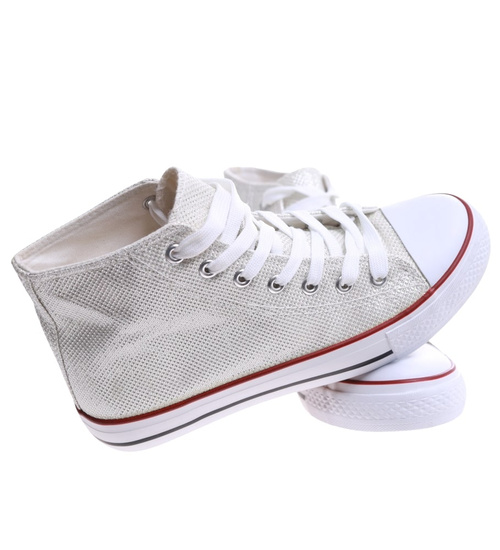 Białe trampki damskie z wysoką cholewką /E8-3 16604 G099/