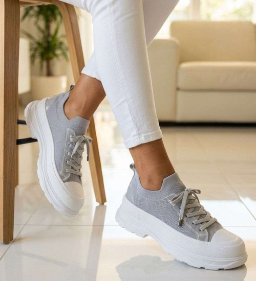 Szare trampki na platformie wsuwane /E10-3 18723 T7/