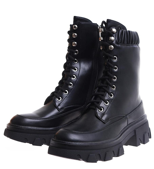 Sznurowane czarne glany trapery na platformie /F9-1 17183 T312/