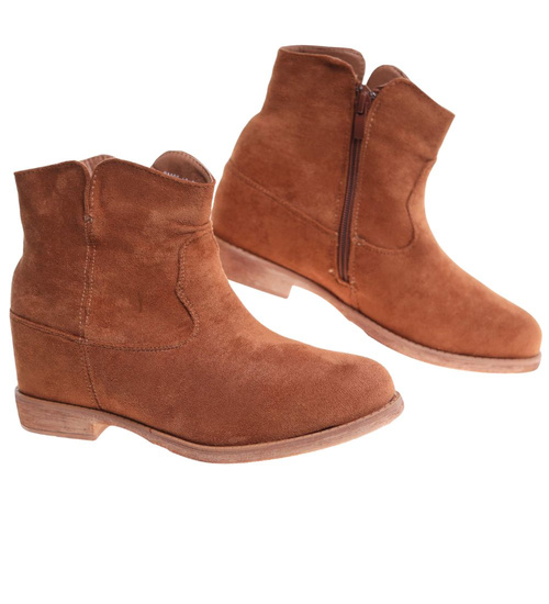 Karmelowe botki damskie na niskim koturnie /i5-3 H2 18425 T288/