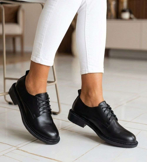 Czarne półbuty oxfordy damskie sznurowane /D4-3 18700 T155/