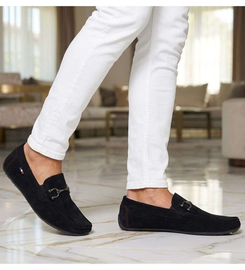 Wsuwane męskie półbuty czarne mokasyny /E1-2 18668 T394/