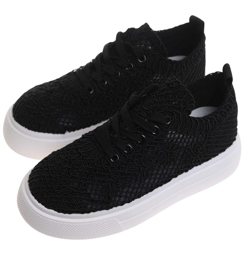 Ażurowe letnie trampki na platformie Czarne /G12-3 17950 G383 +H2/