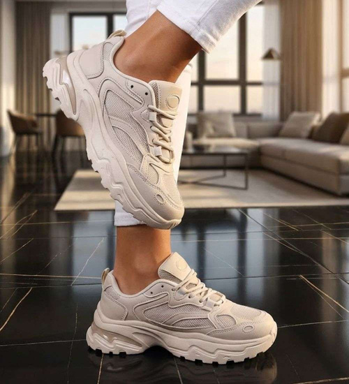 Damskie buty sportowe beżowe na platformie /A5-2 18656 S242/