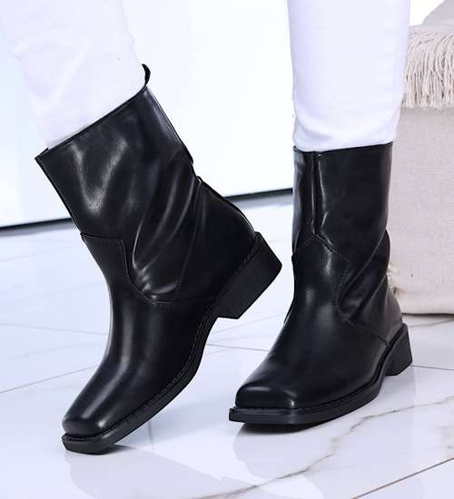 Ocieplane czarne botki damskie na niskim obcasie /E7-1 14752/ Ocieplane czarne botki damskie na niskim obcasie /E7-1 14752/