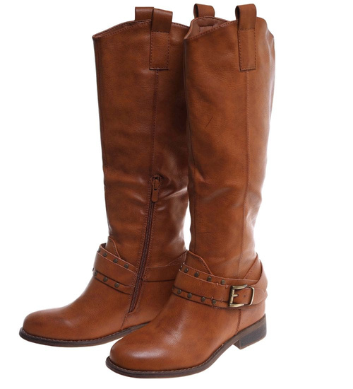 Ocieplane karmelowe kozaki damskie na niskim koturnie /i6-3 H2 18426 T386/