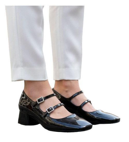 Czarne czółenka z paskiem na niskim obcasie /F9-1 17514  W182/