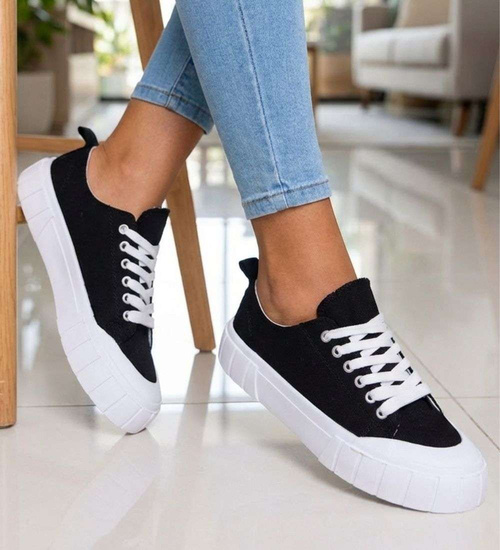 Czarne niskie trampki damskie z tkaniny /D3-1 15968  G157/