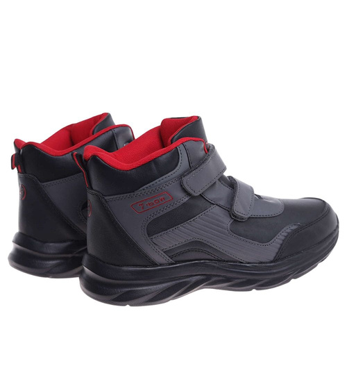 Ocieplane półbuty na rzepy Czarno czerwony /A8-2 18361 T285/