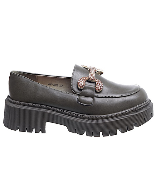 Damskie półbuty na platformie Zielone /E6-1 15488 T336/