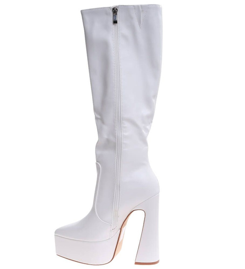 Białe kozaki damskie na platformie /A7-1 16914 G282/