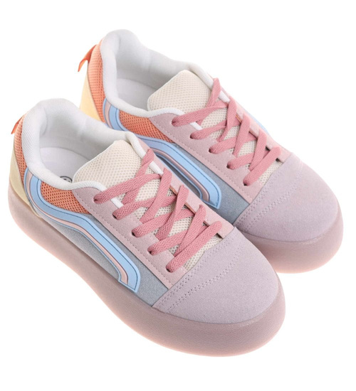 Wiązane trampki damskie na platformie Fioletowe /D4-1 17882 T489/