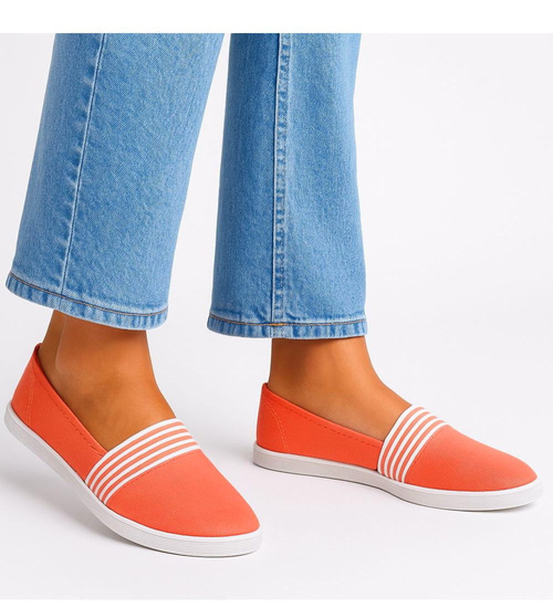 Wsuwane pomarańczowe trampki damskie slip on /D1-2 17493 T077/
