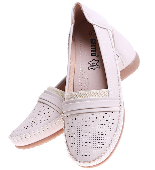 Wsuwane beżowe ażurowe wiosenne półbuty /E9-3 15871 T396/