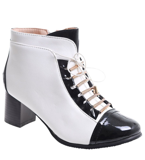 Ocieplane białe botki damskie na obcasie/E9-3 16779 T130/