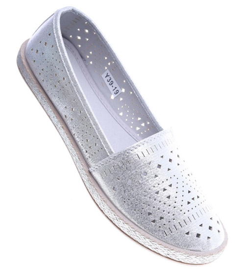 Srebrne ażurowe balerinki espadryle /C7-2 14026 T390/