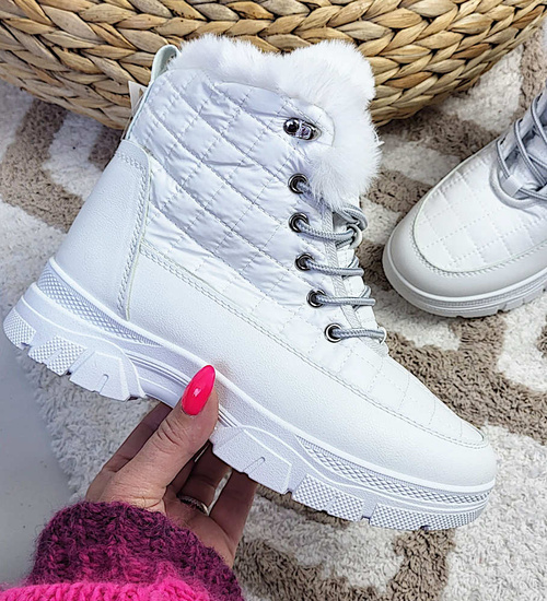 Białe zimowe śniegowce z futerkiem /D7-1 15355 T562/