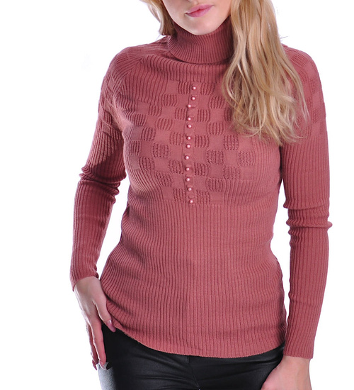 Damski golf z guziczkami Brudny Róż /D1-1 UB384 T197/