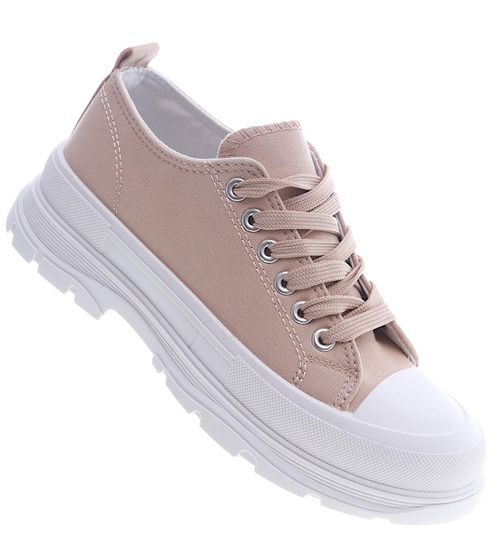 Mega modne damskie trampki Beżowe /G2-3 9383 S291/