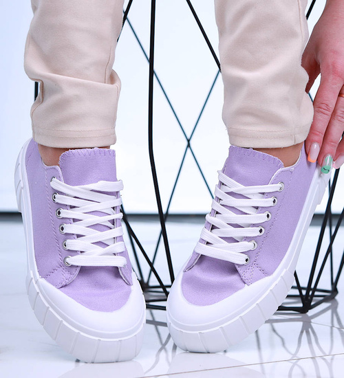 Fioletowe niskie trampki damskie z tkaniny /F1-1 15963  G157/