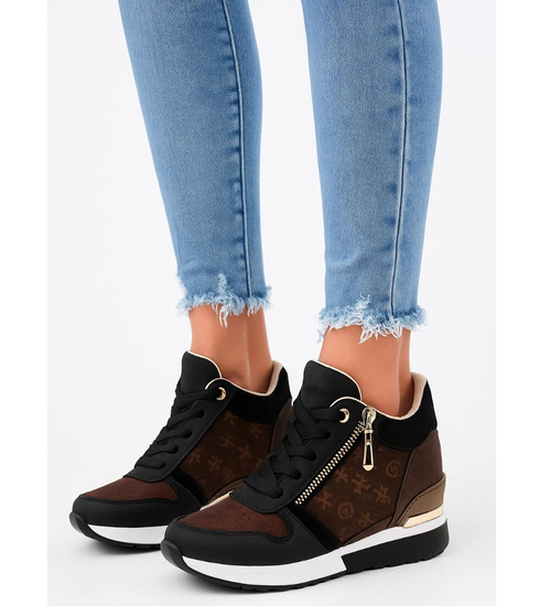 Damskie sneakersy na koturnie Black /C7-3 15912 D383/