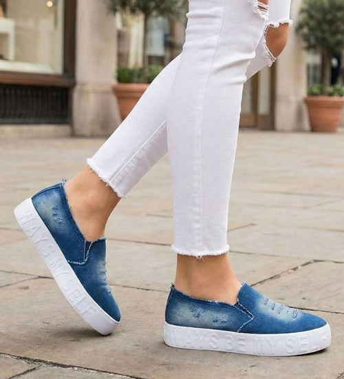 Wsuwane granatowe trampki na platformie /G8-3 18080 T18-5/