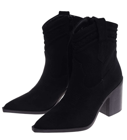 Czarne botki kowbojki na słupku /A3-2 18214 W427/