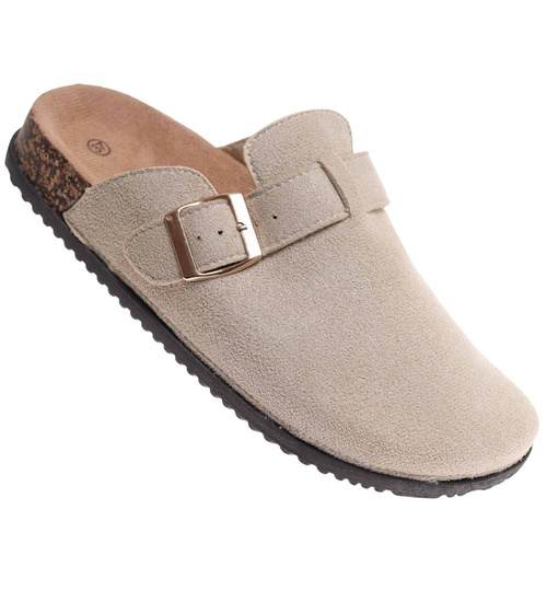 Beżowe kryte klapki damskie profilowane /F4-3 17936 W112/