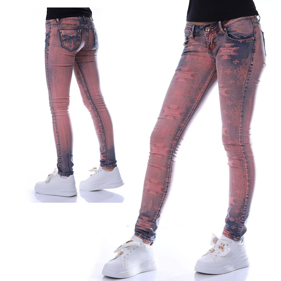 Casualowe granatowo pomarańczowe spodnie damskie /H2 UB873 S4/