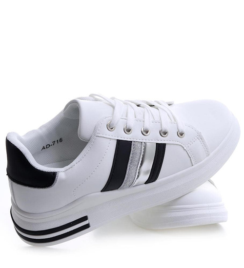 Białe sznurowane damskie trampki z pasami /F2-3 15166 T309/