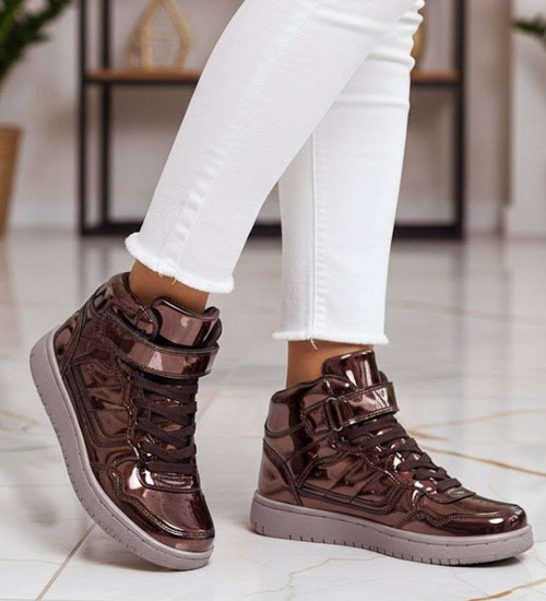 Wiązane brązowe sneakersy z wysoką cholewką /G5-3 14720 T282/