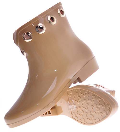 Beżowe kalosze damskie z krótką cholewką /F5-1 12404 S289/