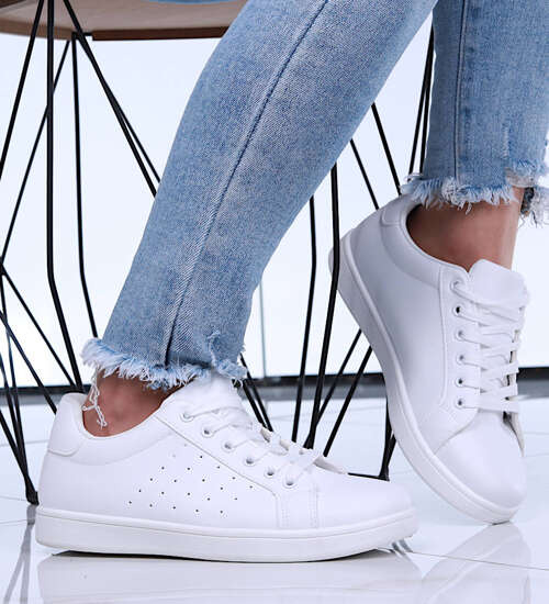 Białe niskie trampki damskie z wiązaniami /B1-2 15512 T300/