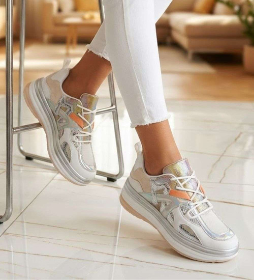 Beżowe damskie buty sportowe na platformie /C2-3 14724 T292/