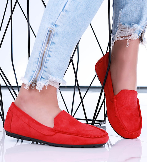 Czerwone zamszowe półbuty balerinki lordsy /F9-2 15628 T187/