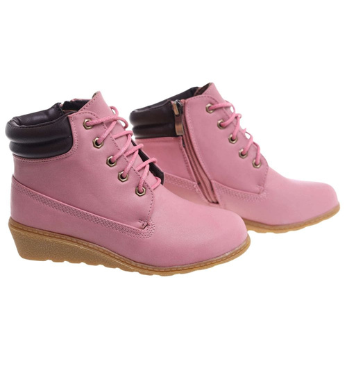 Różowe sznurowane botki na niskim koturnie /E9-2 16625 T7-38/