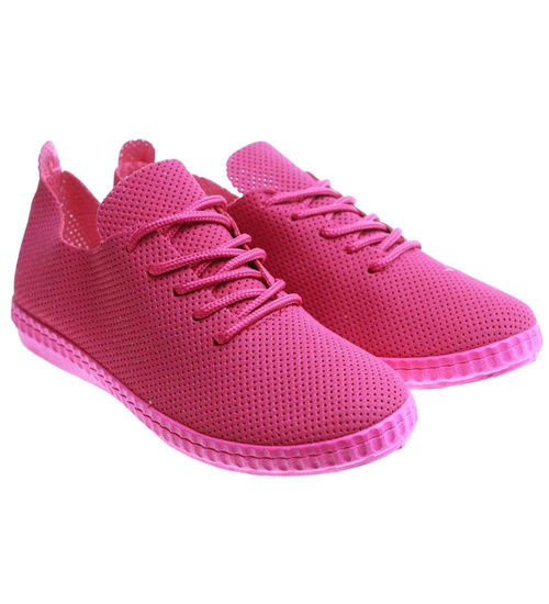 Fuksjowe ażurowe trampki damskie /A9-3 17616 T139/