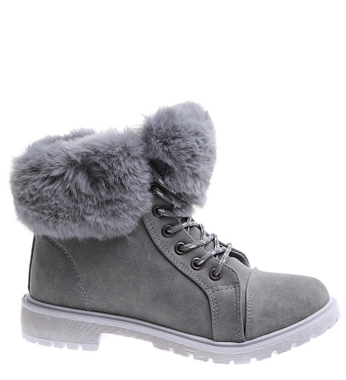 Grubo ocieplane damskie szare trapery /A4-3 15338 S598/