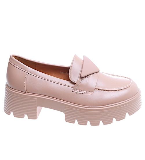 Beżowe wsuwane półbuty loafersy damskie /E2-2 15479 T346/