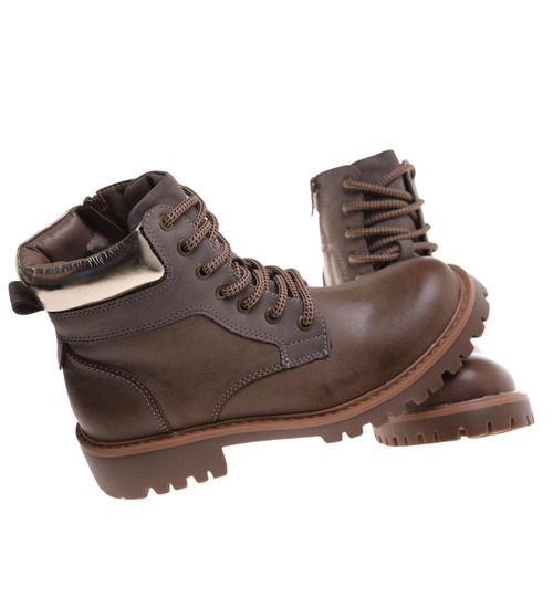 Sznurowane ocieplane botki trapery Khaki /F9-2 18277 W432/