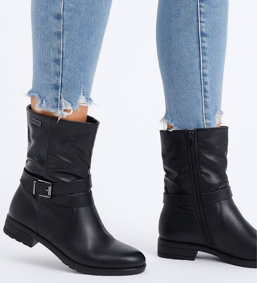 Wysokie czarne botki damskie /J5-3 16947 T230/